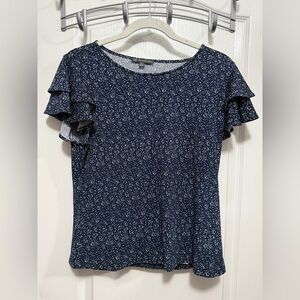 Adrianna Papell Navy Floral Blouse